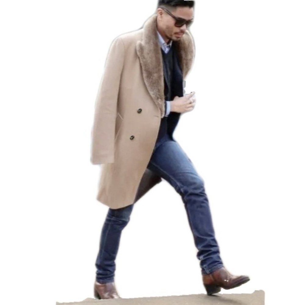 *SOLD*London Fog Prisyine Vtg Mens 42L Faux Fur Collar Beige Over Coat - Picture 2 of 14